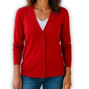 Banana Republic Cardigan Sweater Red Merino Wool Size Small Minimalist